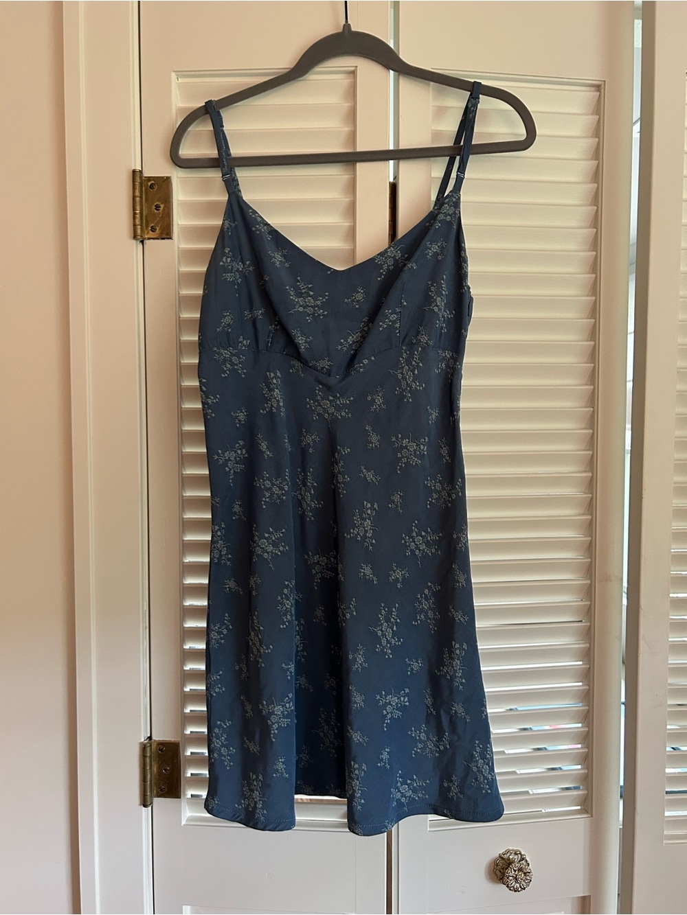 Vintage 90s Esprit De Corp Blue Floral Slip Mini Dress XS Spaghetti Strap
